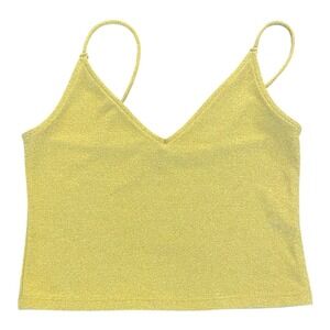 You and I Sparkly Cami‎ Top Sleeveless Party Tank Shimmery Gold Yellow L